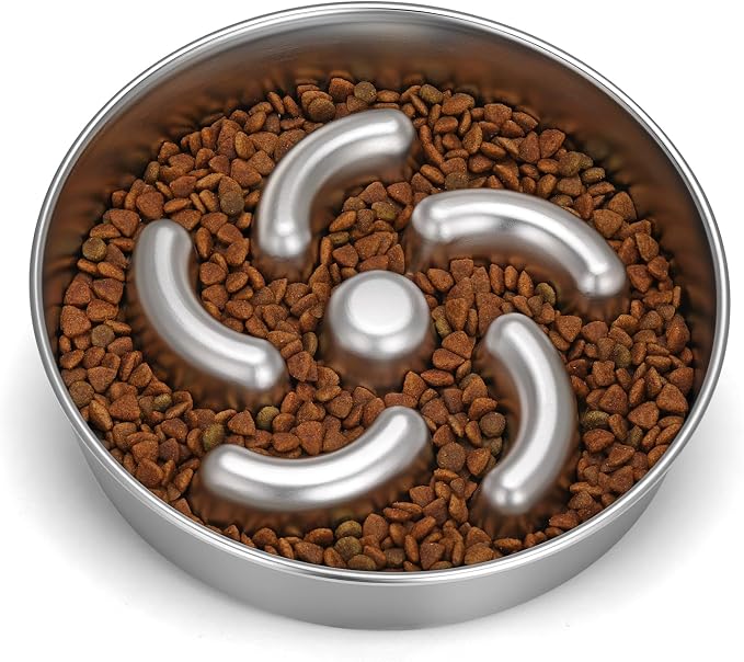 Slow Feeder Dog Bowl, 2 Cups Stainless Steel Heavy Duty with Non-Slip Base 8.7 inch Puzzle Maze Dog Food Bowls for Medium, Large Breed Size Dogs to Slow Down Eating