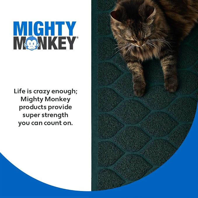 MIGHTY MONKEY Waterproof BPA Free Cat Litter Box Trapping Mat, Easy Clean Floors, Textured Backing, Soft on Sensitive Kitty Paws, Cats Accessories, Less Waste, Stays in Place, 35x23, Hunter Green