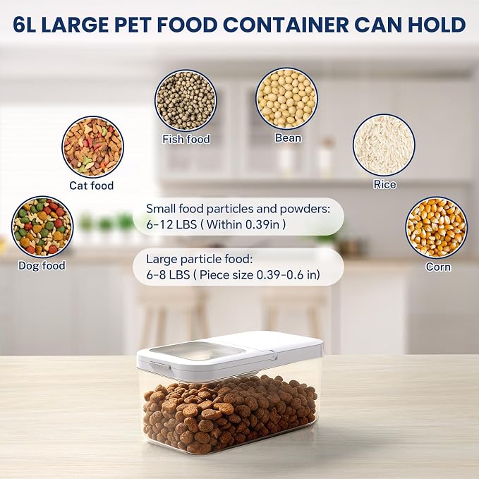 LEAWALK 6 Lbs Airtight Dog Cat Food Storage Container and Dog Treat Containers BPA-Free, PET Clear Stackable Pet Storage Bin, 1-Cup Scoop, 1-Sponge cleaning brush, Pop Top, With handle, Easy Mobility