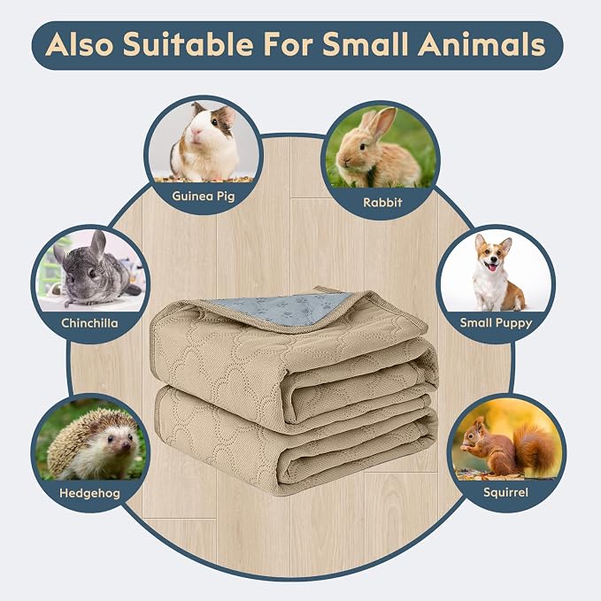 FunFurry Washable Guinea Pig Cage Liner - 4 Pack Reusable Washable Pee Pads,Waterproof Guinea Pig Bedding for Small Animal - Rabbit Bunny Hamster Puppy (Cream, 24" X 47" - 4 Pack)