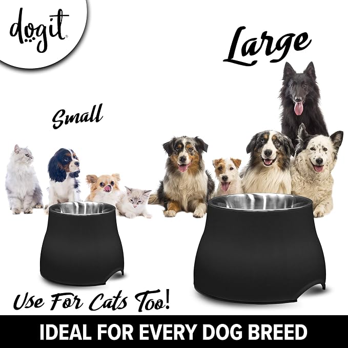 Dogit Elevated Dog Bowl, Stainless Steel Dog Food and Water Bowl for Small Dogs, Black, 73744