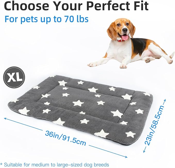 Mora Pets Dog Crate Pad Washable Dog Bed for Crate Flat Cat Pet Kennel Mat | Soft Dog Bed Mat, Crate Pad for Dog Cages Cozy Sleeping Liner, Pet Pillow Cushion Large Puppy Bed Cute Anti Slip Grey 36 x 23