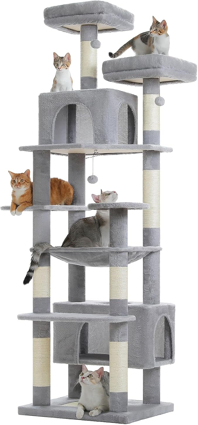 PAWZ Road XXL 81" Cat Tree Large Cats with Big Condos,Perches Sisal Posts | 20"x16" hammock for adult cats, tall cat tower with 7 scratching posts, dual perch and large condo for big maine cats