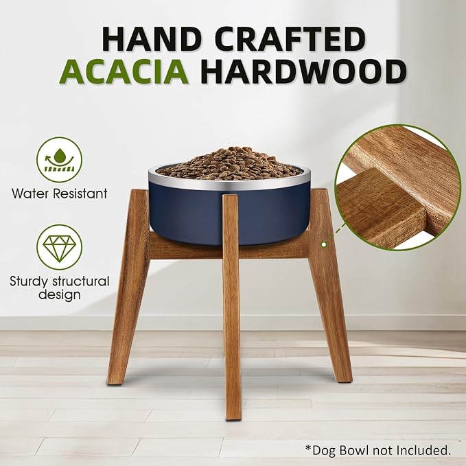 RAINBLELAND Raised Wooden Dog Bowl Stand for Large Dogs, Fits 9 Inch Bowls | Solid Acacia Hardwood with a premium furniture-quality design that complements modern home décor.