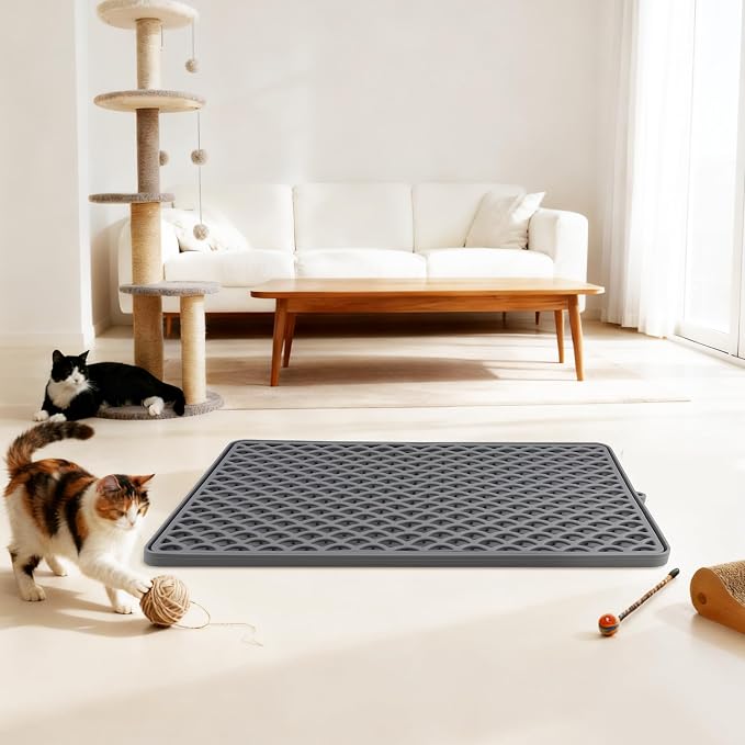 Premium Double-Layer Silicone Cat Litter Mat – Non-Slip, Waterproof & Easy-to-Clean Litter Trapping Mat for Cats, 18x12.5 Inch (Gray)