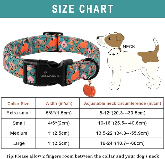 ARING PET Fall Dog Collars, Cute Autumn Pumpkin Maple Leaves Pet Collar with Quick Release Buckle for Small Medium Large Girl Boy Dogs-M Deep Color