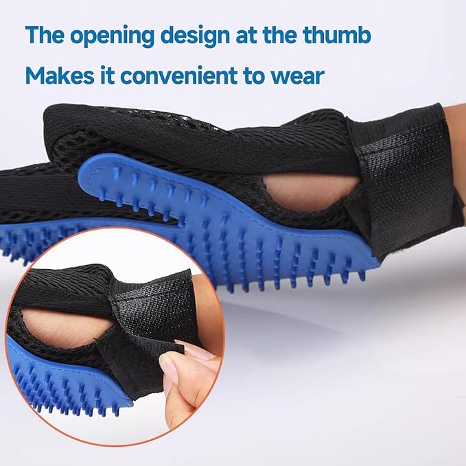 NVNAN Pet Hair Removal Glove for Dogs & Cats, 2-Pack Blue | 2-in-1 deshedding brush and massage mitt for shedding control, bathing and washing, safe for short or long hair pets