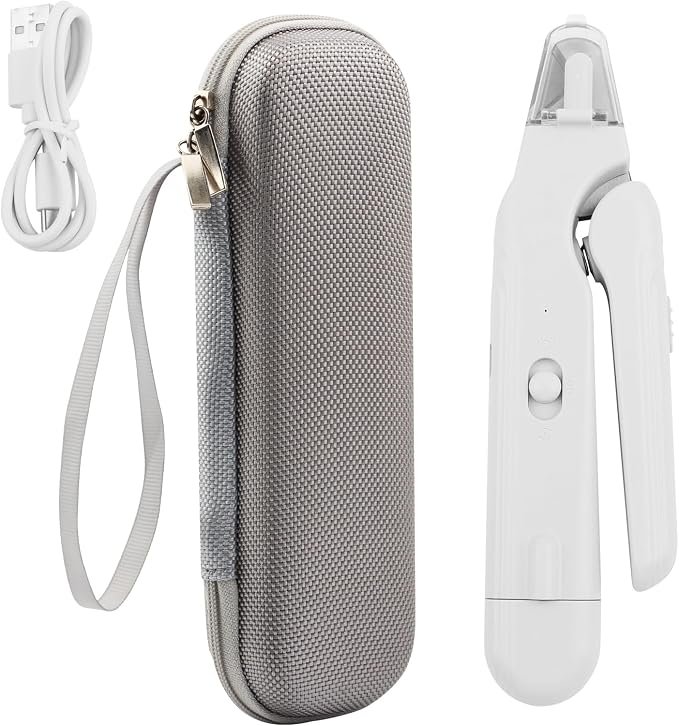 2-in-1 Dog Nail Grinder & Dog Nail Clippers Trimmers, Dogs Trimmer with LED Light + Splash Guard + Storage Case, Pet Claw Clippers for Dogs Cats, USB Rechargeable (White)