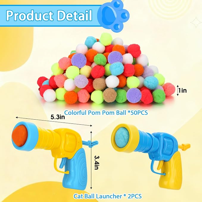 Mity rain 52PCS Cat Ball Launchers & Pom Pom Balls Interactive Cat Toy Set – Safe Soft Plush Kitten Toys for Indoor Cats, Fun Kitten Toys for Endless Active Play