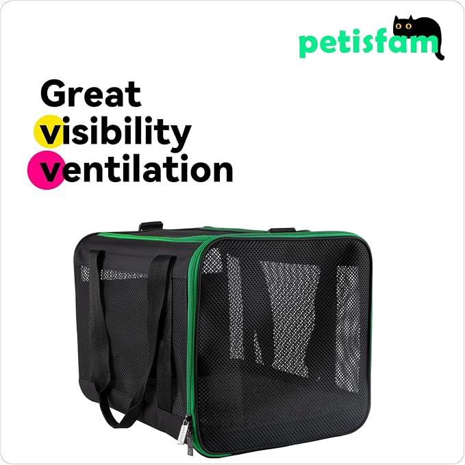 Quick-in Pet Carrier for Cats. 360° Airy Mesh Windows Let Fur-Kids See You & Breath Easy, Reduce Travel Anxiety. Rip-Stop Fabric & Lockable Zips Hug Securely. Washable Pad. Adjustable Shoulder Strap