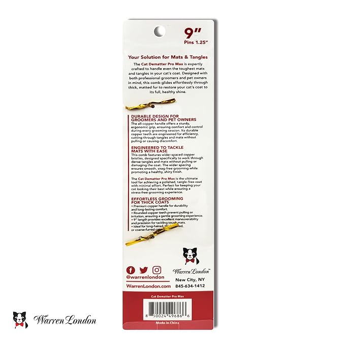 Warren London Cat DeMatter Pro Max 9-Inch Copper Grooming Comb