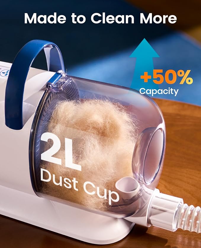 oneisall Dog Grooming Vacuum Kit with 6 Tools | Powerful 15000Pa Suction, Clippers, Trimmer & Nail Grinder ≤59dB, 2L Large Canister, Easy to Clean & Empty