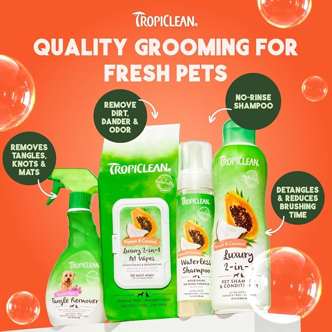 TropiClean 2-in-1 Dog Shampoo and Conditioner, Professional Dog Shampoo, Moisturizing Detangler, Puppy Safe, Made in USA, Papaya Scent, 1 Gallon