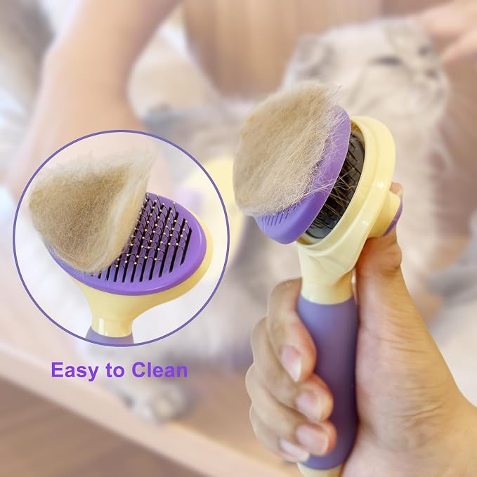 Cat Brush for Grooming and Shedding, Self-Cleaning Silicone Brush for Short and Long Haired Cats, Cat Gifts for Pet Lovers (purple) | For Indoor Cats,Removes Loose Hair,Reduces Shedding,Soft Rounded Tips,Ergonomic Silicone Handle,Gentle Massage,Easy Gr...