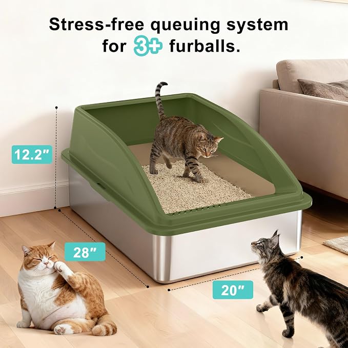 AIPERRO Stainless Steel Litter Box Extra Large for Big Cats and Multi-Cats | Jumbo Extra Large Metal Cat Box High Sided with Lid | Anti-Urine Leakage, Non-Stick & Easy to Clean | Include Litter Scoop