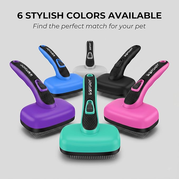 Self Cleaning Slicker Brush for Dog and Cat Shedding, Grey | Skin Friendly Deshedding Brush for Short or Long Haired Dogs & Cats, One-Click Retractable for Easy Cleaning Flying Hair