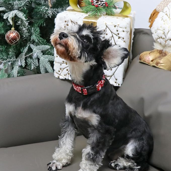 ARING PET Christmas Dog Collar, Cute Red Reindeer Cotton Lightweight Xmas Pet Collars for Puppy Small Medium Large Boy Girl Dogs-L