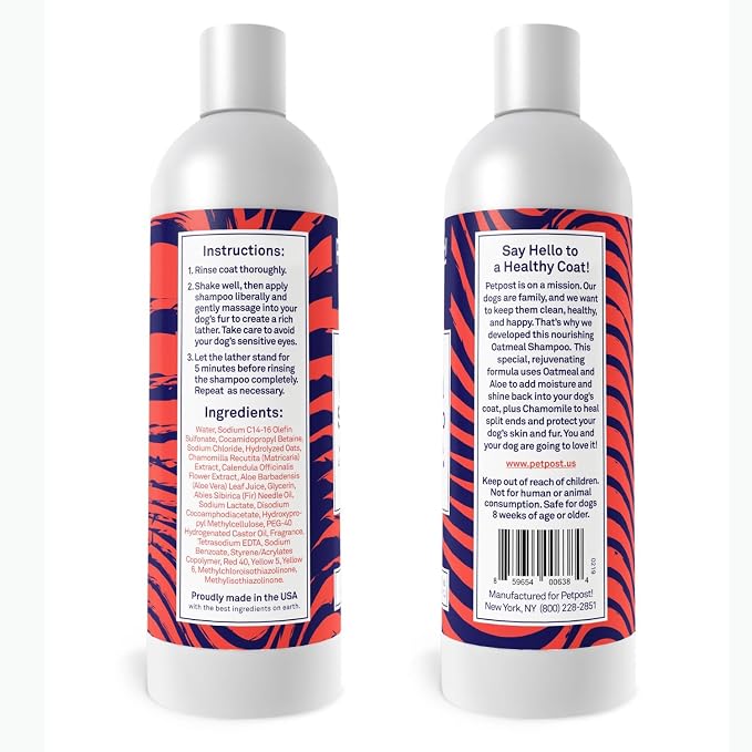 Petpost | Oatmeal & Chamomile Dog Shampoo. Soothes Dry, Sensitive Skin, Moisturizes & Softens Coat with Aloe & Yucca. 8 oz
