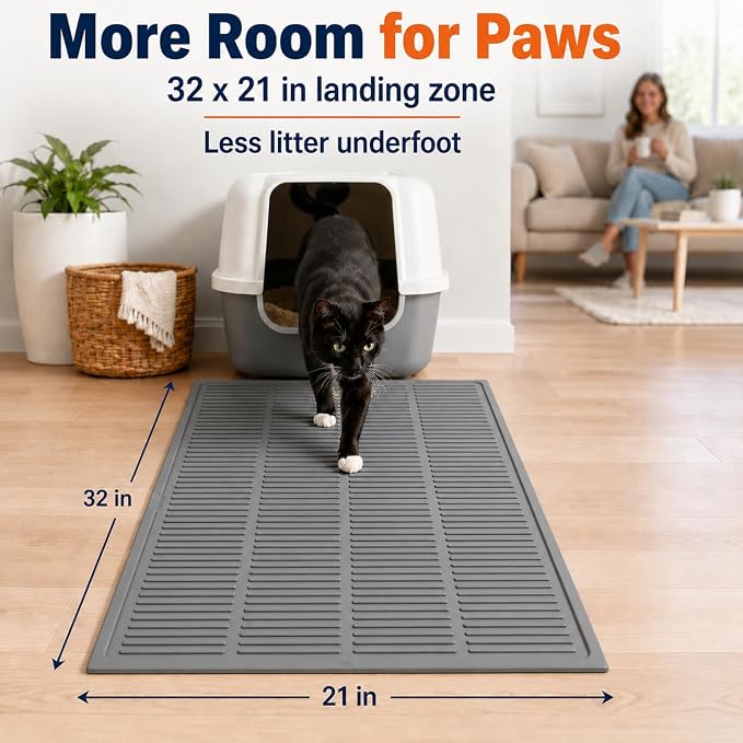 Heavy-Duty Cat Litter Mat: 10,000 Scratch Motions Tested | Large Extra-Thick Silicone Mat - No Holes for 3 Years