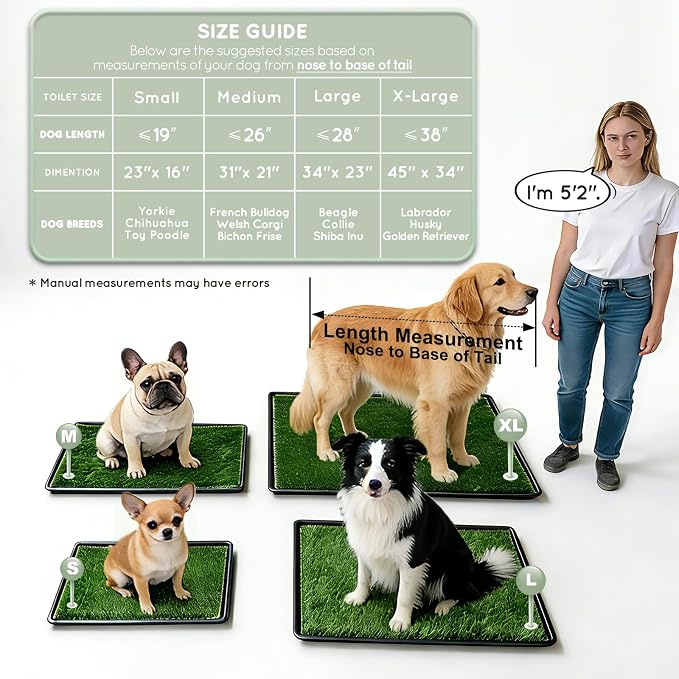 HQ4US 4LEGS Dog Grass Pad with Tray Medium 31”×21”, Dog Litter Box with Odor Free Artificial Grass Pee Pads for Dogs Potty Tray with Hemmed Edge, Realistic for Indoor Balcony