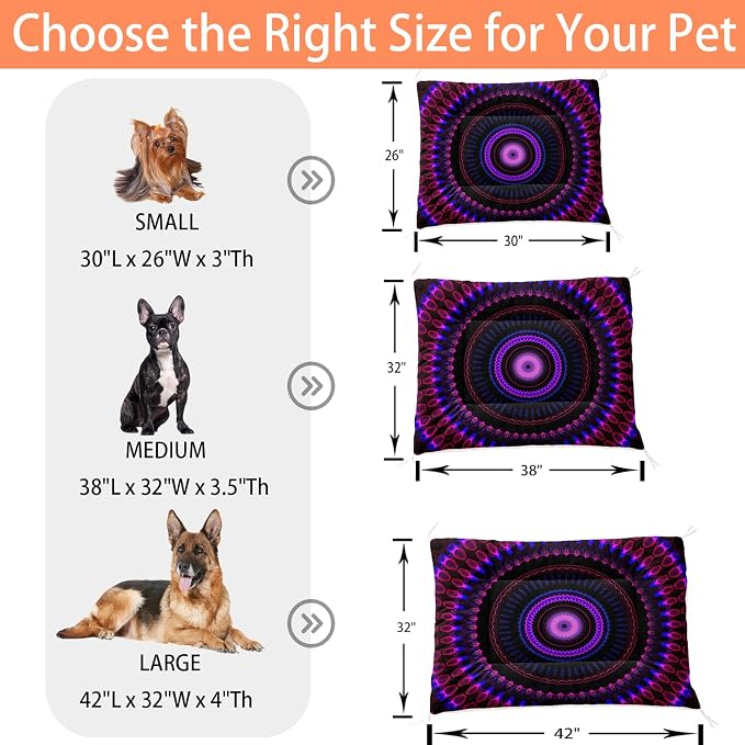 HOSIMA Bohemia Dog Mats for Sleeping,Mandala Pattern Fuzzy Pet Bed Mat,38L*32W Inch,Suitable for Small Dog Bed,Washable Soft Cozy Black Pet Pad.