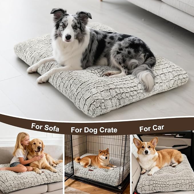 Dog Bed Crate Pad - Soft Fluffy Pet Cushion Mat Anti-Slip Comfy Kennel Pad for Crates