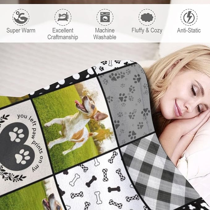 Artsadd Personalized Blanket with Picture in Memory of Dog Custom Photo Blanket Memorial Pet Loss Sympathy Gift