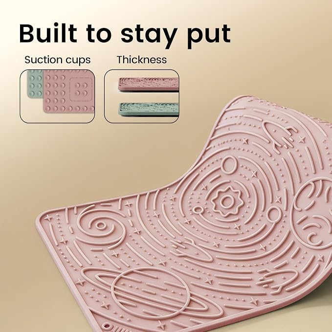 OHMO Lick Mat for Dogs Cats, (Sage Green + Coral, 2pcs, 9.8"×5.9") Galaxy Design Slow Feeder with Suction Cups, Keep Them Busy & Anxiety Relief, Easy Clean Enrichment Accessories