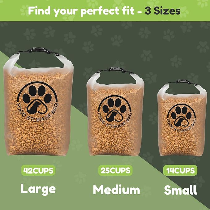 Pet Food Storage Bag for Travel - Transparent Leak-Proof Dog Food Container with Roll-Top Closure, Keeps Kibble Fresh for Camping Trip, Dog Boarding, Weekend Getaways (42 Cups+bowl)