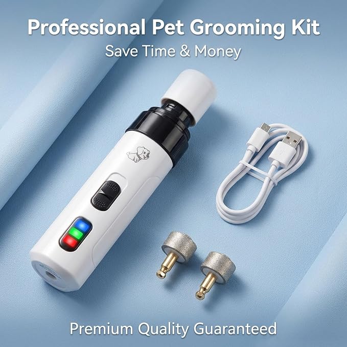 Upgraded Dog Nail Grinder Quiet, Professional Cat & Dog Nail Trimmers, 2-Speed Silent Pet Nail Grinder and Painless Paws Grooming, Suitable for Small Medium Pets (2 Replacement Head)