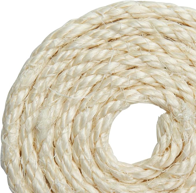Natural Sisal Rope 1/4 Inch 6mm 98-Feet for Cat Scratching Post Tree Tower Replacement Repair and Replace, DIY Hemp Twine Rope for Cat Scratching Furniture Window Perch and Crafts Gardening