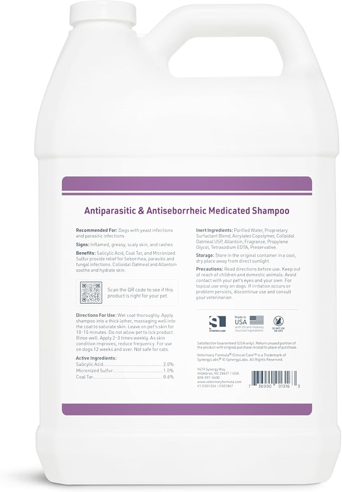Veterinary Formula Clinical Care – Antiparasitic & Antiseborrheic Medicated Dog Shampoo – Supports Dry, Irritated Skin and Helps Soothe Occasional Itchy Spots – 1 Gallon