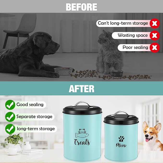 Honeydak 2 Pack Cat Treat Container Metal Pet Food Jar with Lid Cookie Container Gifts for Cat Lovers for Farmhouse Housewarming Gift Kitchen Counter Treat Jar Food Storage for Pet
