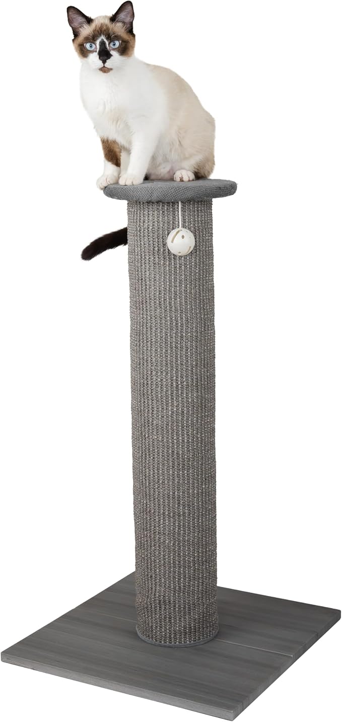 Kitty City Tall Sisal Cat Scratching Post, 32” Durable Scratcher with Sturdy Base & Hanging Jingle Toy, Easy Assembly, Furniture Protection for Indoor Cats - Gray