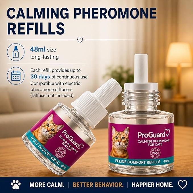 ProGuard® Cat Calming Diffuser Refill 6 Pack Cat Calming Pheromone Diffuser Refill Cat Plug in Pheromones Cat Stress Diffuser Cat Pheromones Calming for Cats Anxiety and Stress 48ml Vial-180 Days
