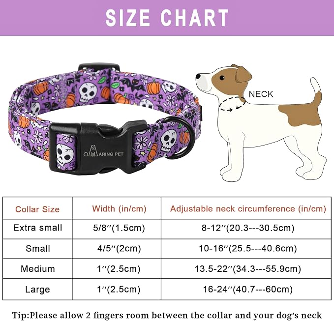 ARING PET Halloween Dog Collar-Cotton Purple Pumpkin Dog Collars, Adjustable Skull Bat Print Pet Collar Puppy Collars with Quick Release Buckle for Girl&Boy Dogs
