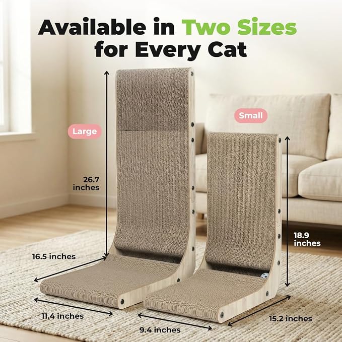 Best Pet Supplies Catify Cat Scratcher, Fun Interactive Scratchers, Posts, Poles, Claw Safe, Furniture Saver Indoor Play Support Natural Cat Behaviors Heavy Duty - L-Shape - H: 19"