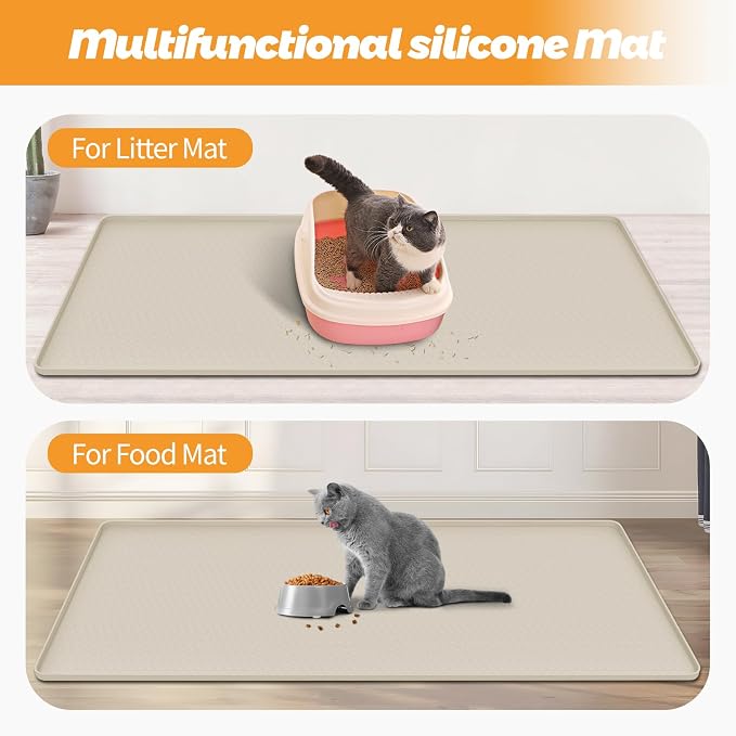 Cat Litter Mat for Litter Box 51"x25.6" Extra Large Silicone Mat, Beige | Waterproof Non-Slip Litter Box Mat with Raised Edges, Cat Litter Trapping Mat for Pet, Cat Litter Rug for Floor