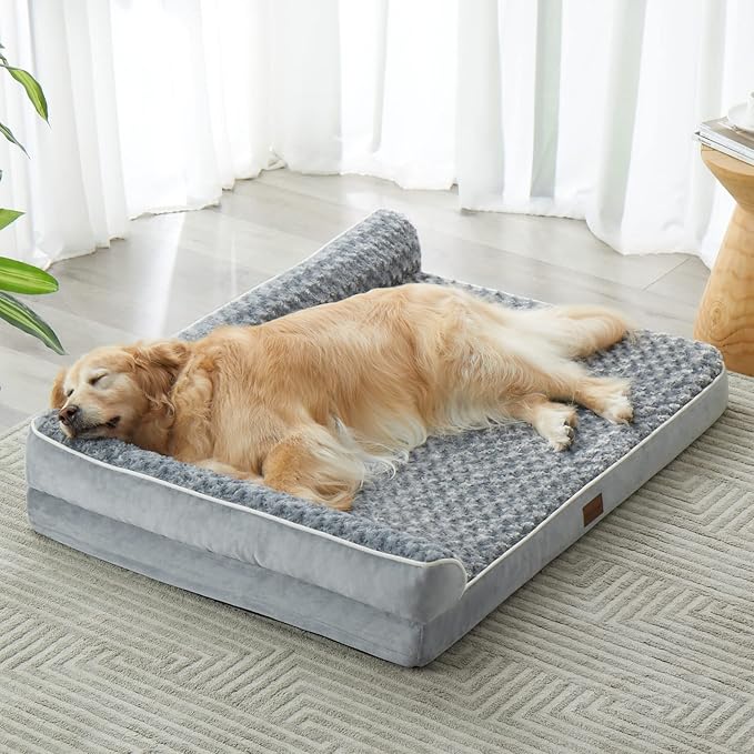 BFPETHOME Orthopedic Washable Dog Bed, Sleeping Couch for Large Senior Dogs | Deluxe Plush Rose Velvet Washable Cover, Egg Crate Foam Support, Waterproof Lining, Non-Slip Bottom, Senior Dogs