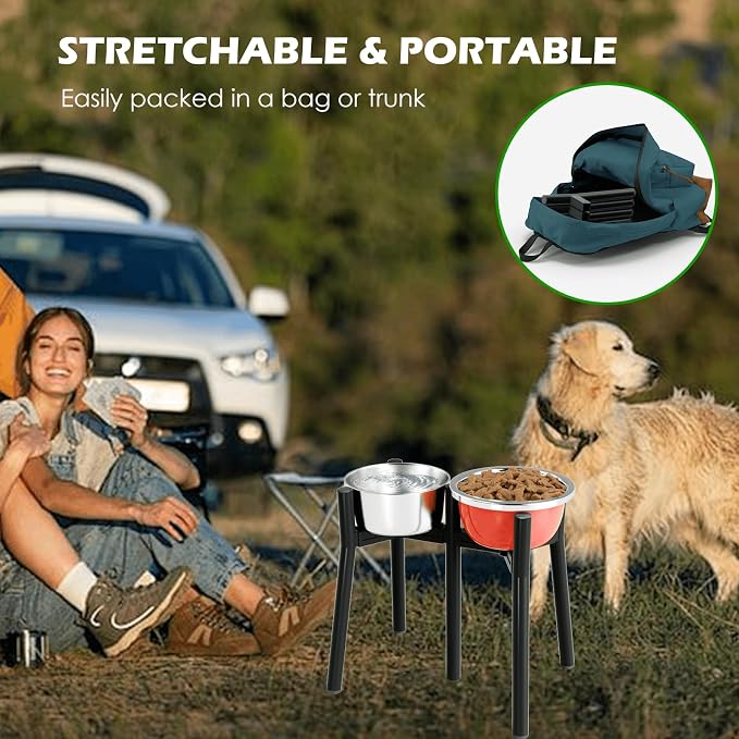 2-in-1 Adjustable Elevated Dog Bowls Stand for 7-10.6" Wide Bowls, Raised Dog Food & Water Bowl Stand, 13.7" Height (Bowl Not Included)