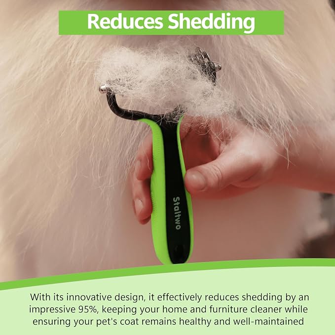 Staltwo Deshedding Dog Brush, Deshedding Undercoat Rake for Dog&Cat | Green Extra-Wide Double-Sided Pet Grooming tool | Shedding Control for Long/Medium-Haired Dogs and Cats, Knot Removal