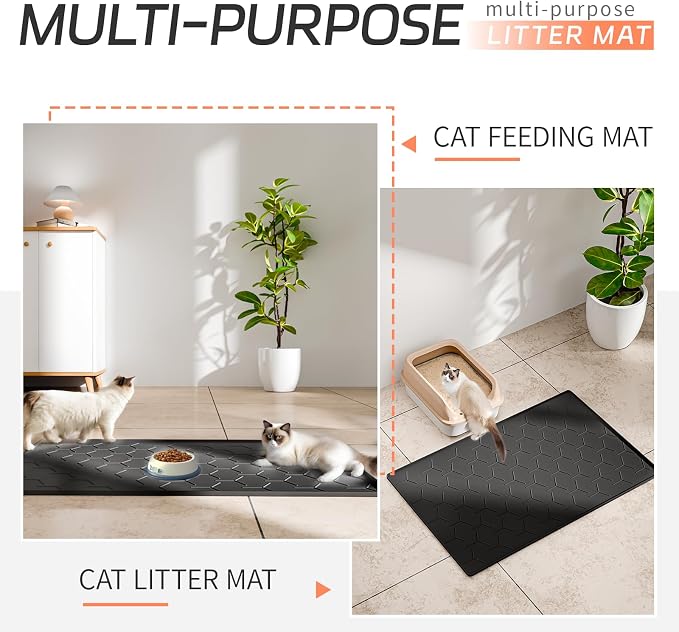 Bulkniu Silicone Cat Litter Mat, 22"x34", Raised Edge Waterproof, Black | Litter Trapping & Recycling, Easy to Clean, Non-Slip, Durable Safe & Odorless, Paw Friendly