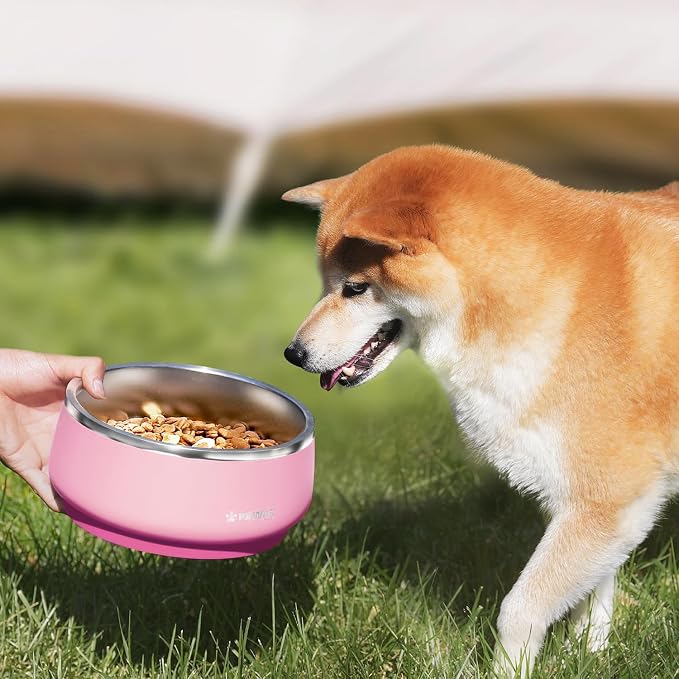 Pawaii Dog Bowl, 34 oz Double-Wall Stainless Steel Food and Water Bowl, Non-Slip Rubber Base, Dishwasher Safe, ID Tag Included, (1 Pack) | Double-Wall Design,Non-Slip Rubber Base,Dishwasher Safe,Smooth Open Design, Not a Slow Feeder,Easy-Rinse Interior