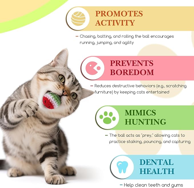 12 Pack Cat Toy Balls, Hand-Knitted Woolen Yarn Cat Balls Toy with Bell Inside, Interactive Kitty Toys for Indoor Kitten Teething, Chasing & Self Play(Fruit-Shaped)