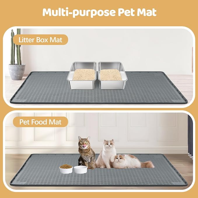 Silicone Cat Litter Mat for Litter Box 70”x45” Large Cat Mat, Dark Grey | Waterproof, Non-Slip, Leak-Proof Rug Mat with Lip, Easy to Clean, Extra Large Litter Catcher Mat for Floor
