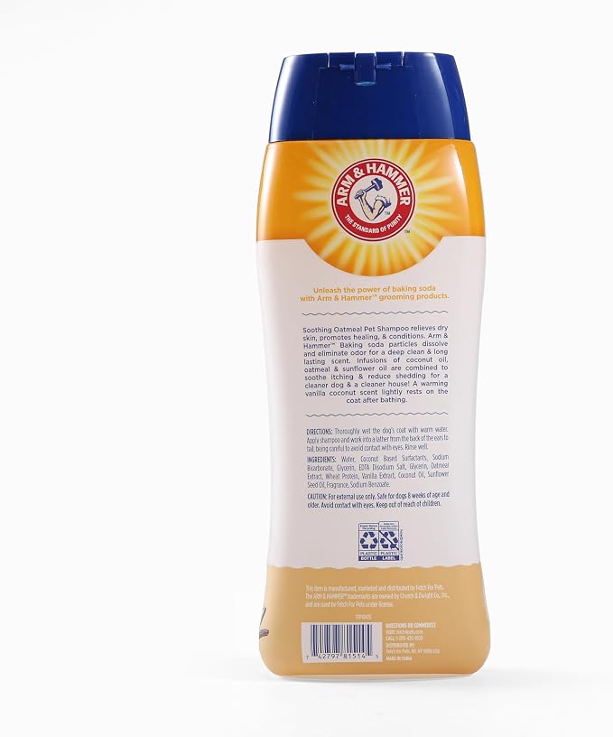 Arm & Hammer Soothing Oatmeal Dog Shampoo, Vanilla Coconut, 20 Fl Oz, 6-Pk | Baking soda formula, moisturizing oatmeal, vanilla coconut scent, pH balanced for dry skin