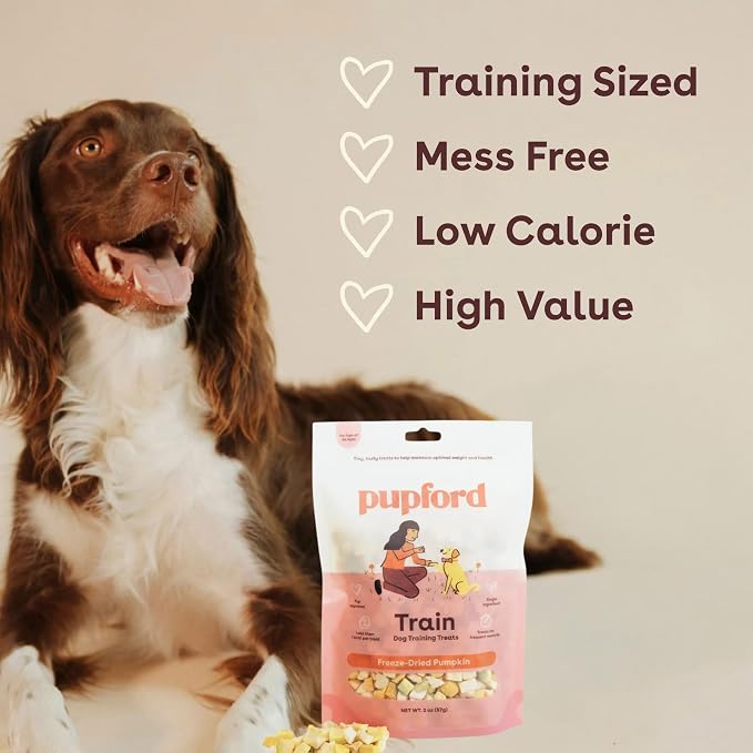 Pupford Freeze Dried Training Treats for Dogs & Puppies (Pumpkin, 2 oz) | 225+ treats per bag, Ultra low-calorie, Only 1 ingredient, All breed sizes, Mess free and bite sized, Trainer recommended