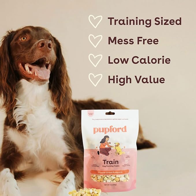Pupford Freeze Dried Training Treats for Dogs & Puppies (Pumpkin, 4 oz) | 450+ treats per bag, Ultra low-calorie, Only 1 ingredient, All breed sizes, Mess free and bite sized, Trainer recommended