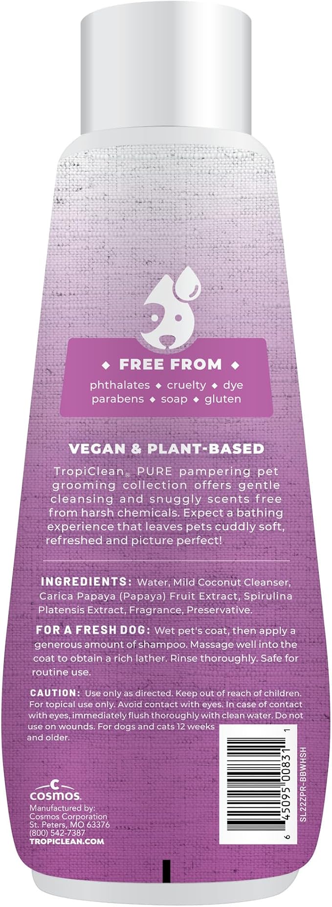 TropiClean Pure Dog Whitening Shampoo, Tear Stain & Odor Remover, 22oz
