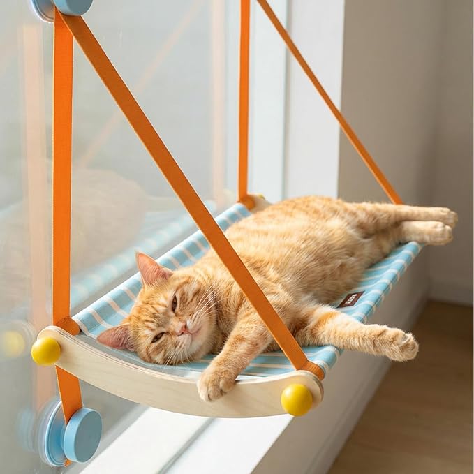 ZEZE Hanging Window Cat Hammock, 360Β° Panoramic View Window Perch, Canvas Bed, 4 Heavy-Duty Suction Cups, Space-Saving Cat Lounge, Up to 13 Pounds